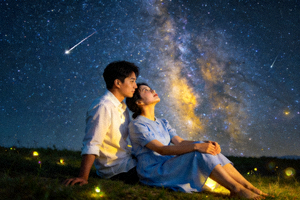 爱情短片 - 浪漫星空约会场景，高清情感刻画